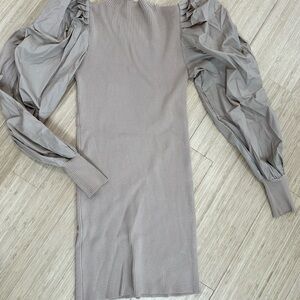 Elegant Gray Puff Sleeve Dress